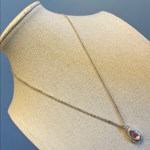 Vintage Silver and Pink Teardrop Pendant Necklace